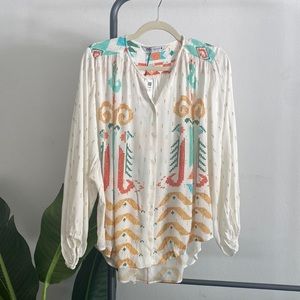 Zara faux embroidery top with metallic gold thread and billow sleeves